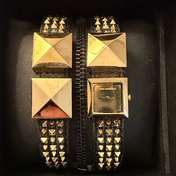 Karl Lagerfeld Black Gold Pyramid Stud Watch